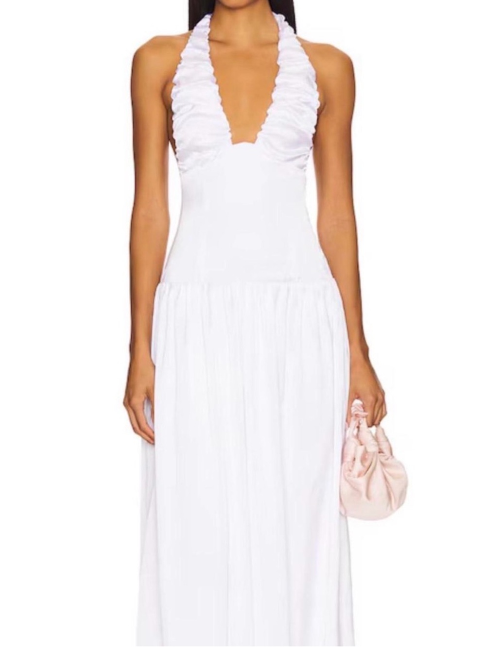 White Halter Ruffle Maxi Dress